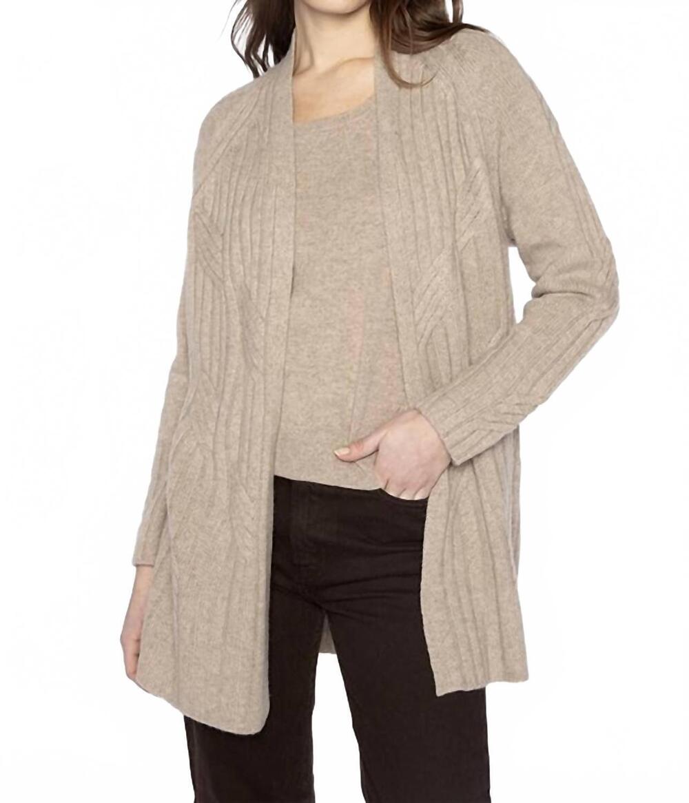 NEW KINROSS easy cable cardigan in taupe
